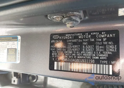 2014 Hyundai Tucson Se z USA, uszkodzony, nr VIN KM8JU3AG8EU931198